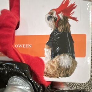 Dog Halloween Costume Punk Rocker Black Jacket Red Mohawk Wig Large New Package